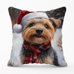 Warren Reed - Designer Christmas Yorkshire Terrier Cushion in Brown - Size: 60 cm x 60 cm - thumbnail 1
