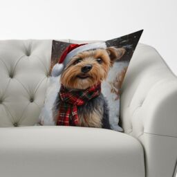 Warren Reed - Designer Christmas Yorkshire Terrier Cushion in Brown - Size: 60 cm x 60 cm - thumbnail 3