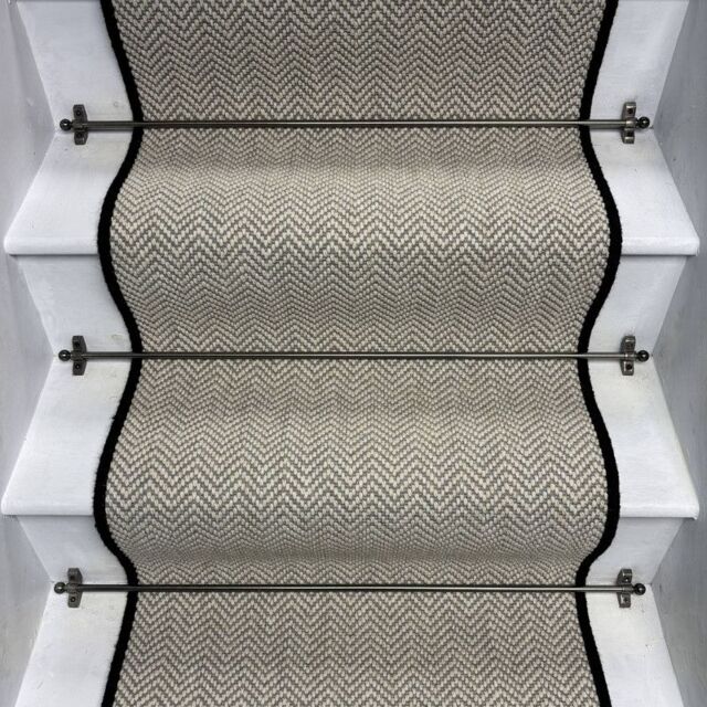 RainbowHome Herringbone Dapple Pure Wool Stair Runner With 100% Pure Wool Edge in Light Grey - Size: 70 cm x 700 cm - image 1