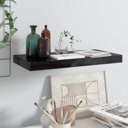 Berkfield Home Floating Wall Shelf High Gloss Black 50x23x3.8 cm MDF - thumbnail 2
