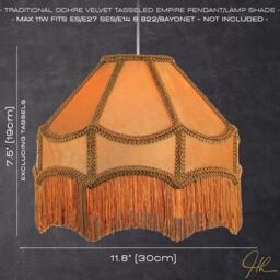 Happy Homewares Traditional Victorian Empire Soft Velvet Lamp Shade with Lengthy Tassels in Mustard - Size: 12 inches - thumbnail 6
