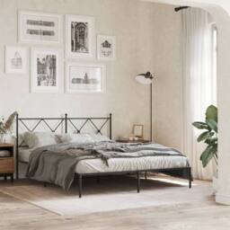 Berkfield Home Metal Bed Frame without Mattress with Headboard Black 160x200cm - Size: 160x200 cm - thumbnail 2
