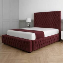 Living Comfort Bedz Countess Plush Velvet Upholstered Bed Slatted Base - 48Inch Headboard in Maroon - Size: Super King - thumbnail 1
