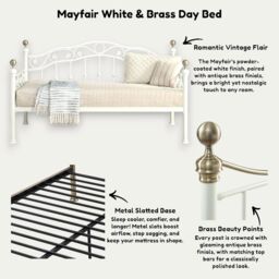 OAT Home Mayfair White & Brass Metal Single Day Bed Frame - thumbnail 9