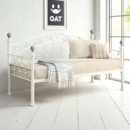 OAT Home Mayfair White & Brass Metal Single Day Bed Frame - thumbnail 1