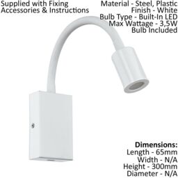 Loops 2 PACK Wall Light Colour White Steel & Plastic Rocker Switch LED 3.5W Included - thumbnail 2