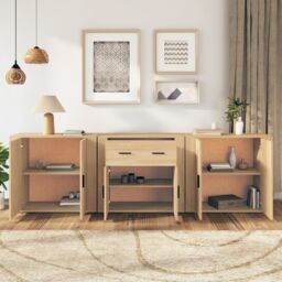 Berkfield Home Sideboards 3 pcs Sonoma Oak Engineered Wood in Brown - thumbnail 3
