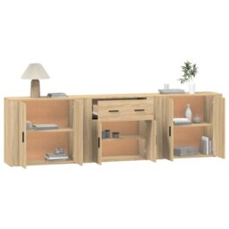 Berkfield Home Sideboards 3 pcs Sonoma Oak Engineered Wood in Brown - thumbnail 4