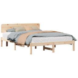 Berkfield Home Bed Frame with Headboard 160x200 cm Solid Pine Wood in Beige - thumbnail 3