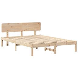 Berkfield Home Bed Frame with Headboard 160x200 cm Solid Pine Wood in Beige - thumbnail 2