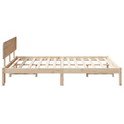 Berkfield Home Bed Frame with Headboard 160x200 cm Solid Pine Wood in Beige - thumbnail 7