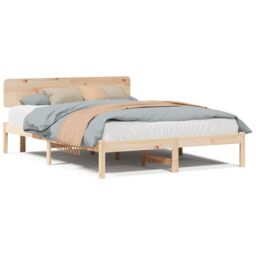 Berkfield Home Bed Frame with Headboard 160x200 cm Solid Pine Wood in Beige - thumbnail 4