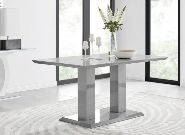 FurnitureboxUK Imperia 150cm 6-Seater Modern High Gloss Pillared Dining Table in Grey - image 1