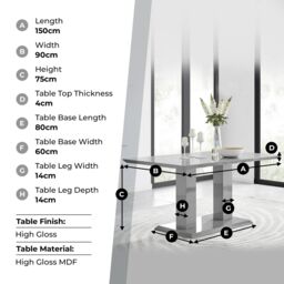 FurnitureboxUK Imperia 150cm 6-Seater Modern High Gloss Pillared Dining Table in Grey - thumbnail 8