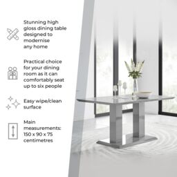 FurnitureboxUK Imperia 150cm 6-Seater Modern High Gloss Pillared Dining Table in Grey - thumbnail 7