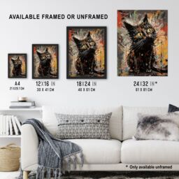 "Artery8 Wall Art Print The Curious Black Cat Painting By Tom Jones Art Framed - Size: W12"" x H16""" - thumbnail 3