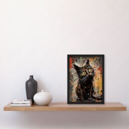 "Artery8 Wall Art Print The Curious Black Cat Painting By Tom Jones Art Framed - Size: W12"" x H16""" - thumbnail 4