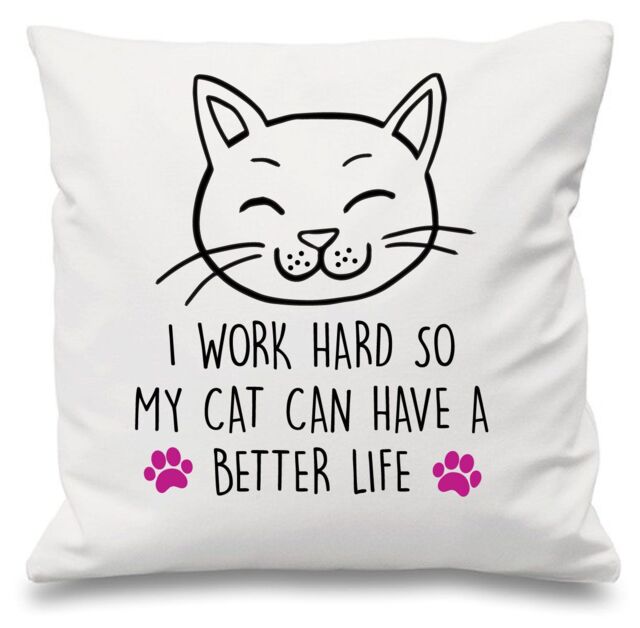 "60 SECOND MAKEOVER White Cushion Cover Cat I Work Hard So My Cat Can have A Better Life 16"" x 16"" Mum Friend Gift Decorative - Size: 40 cm x 40 cm"