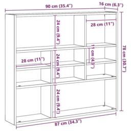 Berkfield Home Wall Shelf Artisan Oak 90x16x78 cm Engineered Wood in Brown - Size: 90 x 16 x 78 cm - thumbnail 9