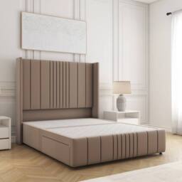 "BSSPOKE Elise Plush Velvet Divan Bed 54""Headboard 2Drawers Footend No Mattress in Taupe - Size: King" - thumbnail 2