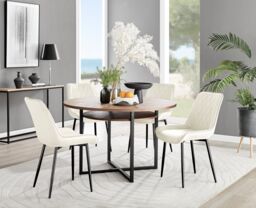 FurnitureboxUK Adley Brown Wood Storage Dining Table & 4 Pesaro Black Leg Chairs in Cream