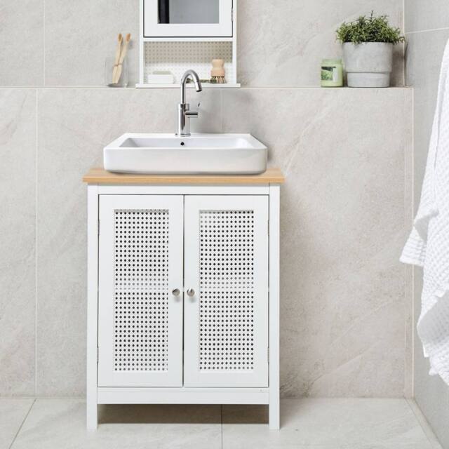 Wyld and Coco Washbasin Cabinet White MDF 60 x 75 cm Perforated Doors - image 1