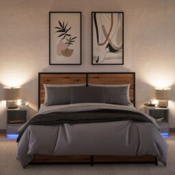 Berkfield Home Bedside Cabinets with LED Lights 2 pcs Grey Sonoma Engineered Wood - thumbnail 5