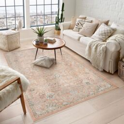 Desire Rugs Maia Washable Floral Traditional Area Rug Non-Slip Living Room Hallway in Coral - Size: 160 cm x 240 cm