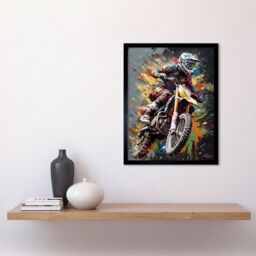 "Artery8 Wall Art Print Dirt Bike Sport Splatter Paint Motocross Rider Art Framed in Black - Size: W12"" x H16""" - thumbnail 2
