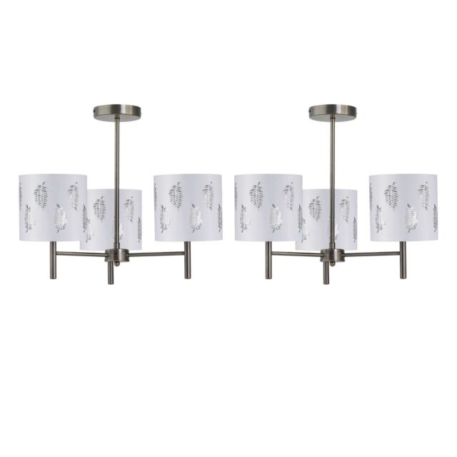First Choice Lighting Set of 2 Brea - Antique Brass 3 Light Fittings with White Fern Shades in Gold