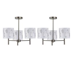 First Choice Lighting Set of 2 Brea - Antique Brass 3 Light Fittings with White Fern Shades in Gold - thumbnail 1