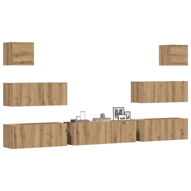 Berkfield Home 7 Piece TV Cabinet Set Wall-mounted Artisan Oak Engineered Wood in Brown - image 1