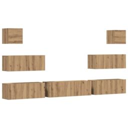 Berkfield Home 7 Piece TV Cabinet Set Wall-mounted Artisan Oak Engineered Wood in Brown - thumbnail 2