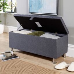 Home Source Storage Ottoman Chest Padded Seat Buttoned Detailing Metal Legs in Dark Grey - thumbnail 5