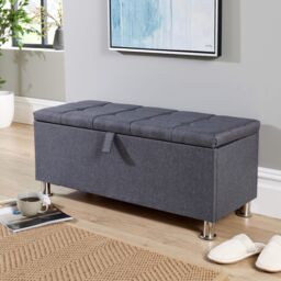 Home Source Storage Ottoman Chest Padded Seat Buttoned Detailing Metal Legs in Dark Grey - thumbnail 6