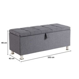 Home Source Storage Ottoman Chest Padded Seat Buttoned Detailing Metal Legs in Dark Grey - thumbnail 4