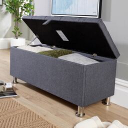 Home Source Storage Ottoman Chest Padded Seat Buttoned Detailing Metal Legs in Dark Grey - thumbnail 7