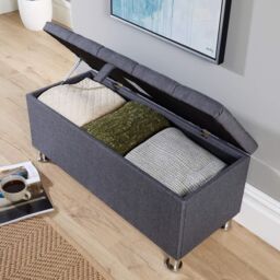 Home Source Storage Ottoman Chest Padded Seat Buttoned Detailing Metal Legs in Dark Grey - thumbnail 8