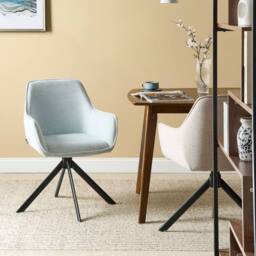 Wyld and Coco Swivel Dining Chair Light Blue Faux-Linen Upholstered Armrest - thumbnail 1
