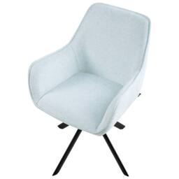 Wyld and Coco Swivel Dining Chair Light Blue Faux-Linen Upholstered Armrest - thumbnail 6