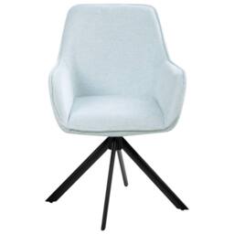 Wyld and Coco Swivel Dining Chair Light Blue Faux-Linen Upholstered Armrest - thumbnail 3