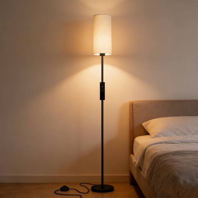 Ventryn Dimmable LED floor lamp with magnetic remote Modern reading light in Black - image 1