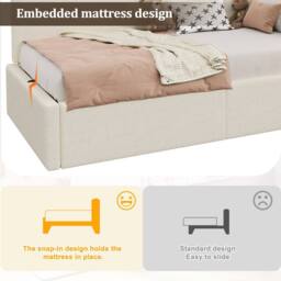 BTM 3ft Single Daybed Upholstered Storage Bed USB Reading Light in Light Beige - thumbnail 5