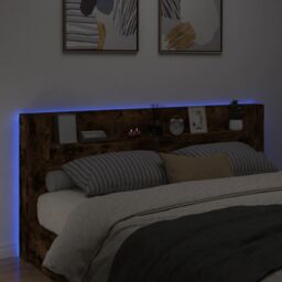 Berkfield Home Headboard Cabinet with LED Smoked Oak 220x16.5x103.5 cm in Brown - thumbnail 4