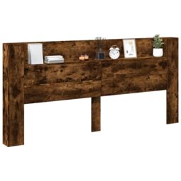 Berkfield Home Headboard Cabinet with LED Smoked Oak 220x16.5x103.5 cm in Brown - thumbnail 5