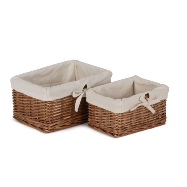 Red Hamper Wicker Set of 2 Autumn Double Steamed Willow Tray with Lining in Brown - image 1