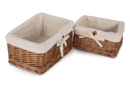 Red Hamper Wicker Set of 2 Autumn Double Steamed Willow Tray with Lining in Brown - thumbnail 3