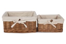 Red Hamper Wicker Set of 2 Autumn Double Steamed Willow Tray with Lining in Brown - thumbnail 2