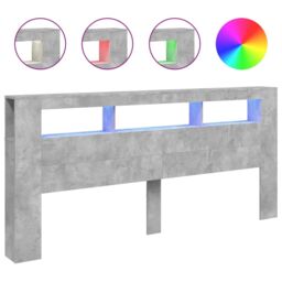 Berkfield Home LED Headboard Concrete Grey 220x18.5x103.5 cm Engineered Wood - thumbnail 2