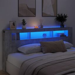 Berkfield Home LED Headboard Concrete Grey 220x18.5x103.5 cm Engineered Wood